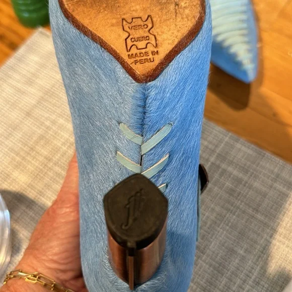 John Fluevog Baby Blue pony and leather pumps w/copper heel caps. 8.5. Worn once - Picture 9 of 10